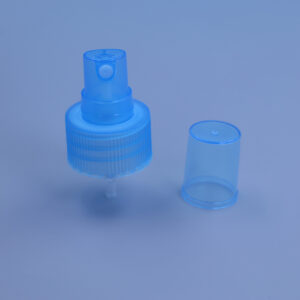 24/410 28/410 Transparent blue pump head for skincare hydrating spray.