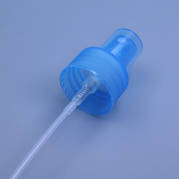 24/410 28/410 Transparent blue pump head for skincare hydrating spray. - Image 2