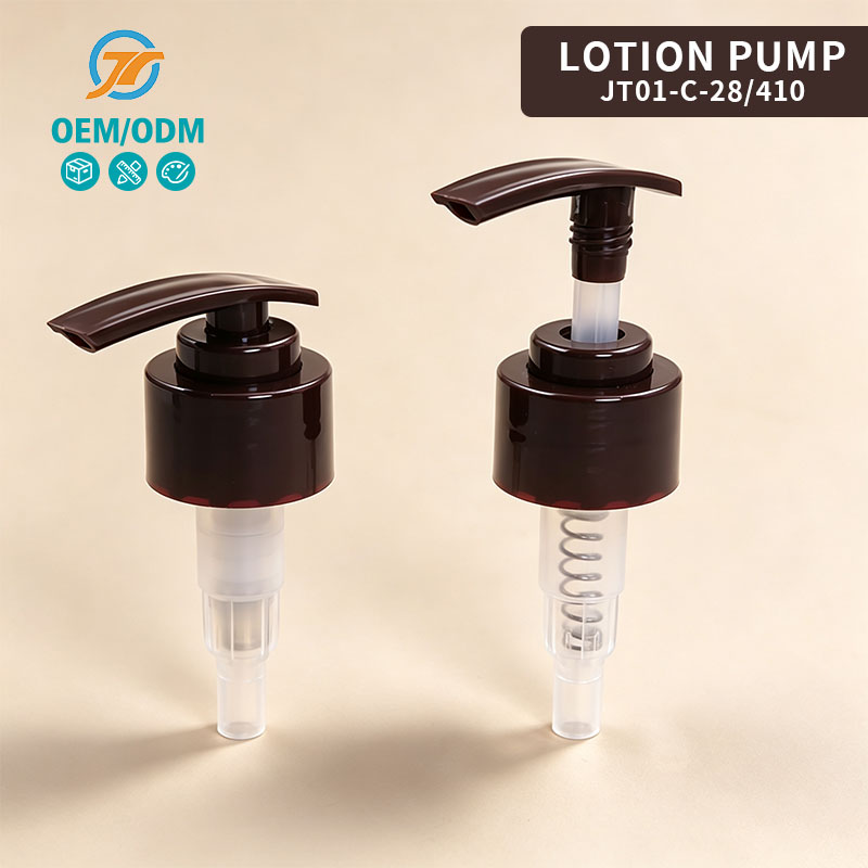PP Material Dark Brown Exquisite Hand Press Dispenser Pump For Shampoo Bottles 28/410 Up Down Lotion Pump