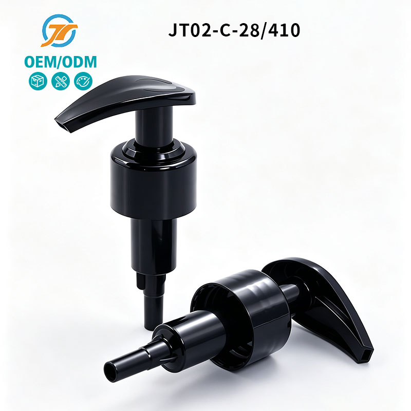 Glossy Black PP Plastic Lotion Pump Smooth Injection Molding For Wash Care Dispensing 28/410 Left Right Lotion Pump