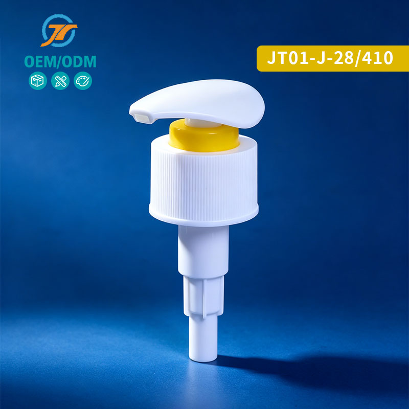 PP Plastic White Yellow Press Lotion Pump Thread Lock Skin Care Packaging Pump Head 28/410 Up Down Lotion Pump