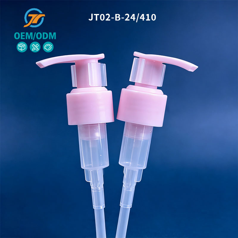 Light Pink PP Plastic Transparent Tube Pump Fine Injection Molding For Skin Lotion Dispensing 24/410 Left Right Lotion Pump