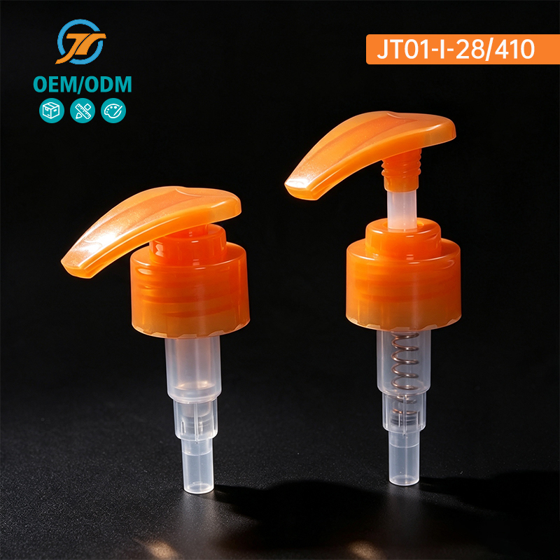Orange Plastic Threaded Lotion Pump Washing Product Liquid Dispensing Accessory 28/410 Up Down Lotion Pump